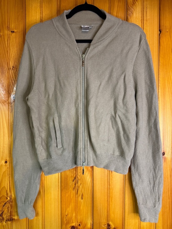 Worth Sweaters - Worth Olive-Tan Knit Green Zip-Front Cardigan Sweater